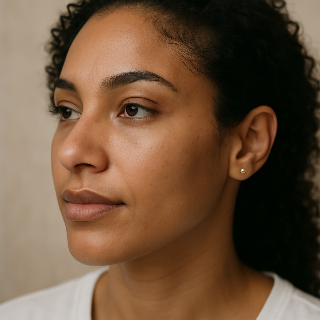 Femme métisse souriante après une rhinoplastie ethnique réussie, illustrant une approche naturelle et personnalisée de la chirurgie du nez.